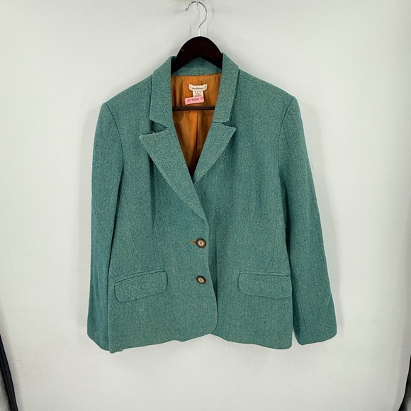 Sundance Jackets & Blazers - Sundance Wool Viscose Herringbone Blazer Teal Tailored Notch Lapel Size L Large